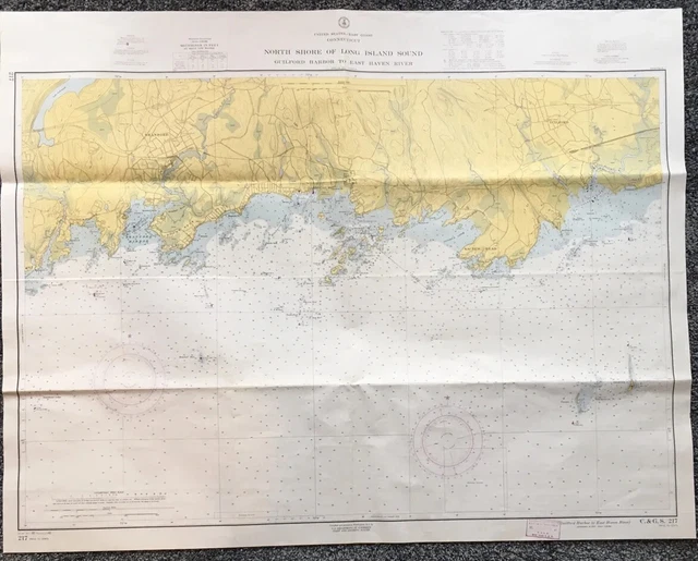 1962 Marine Chart "North Shore Long Island Sound Guilford Harbor East Haven"