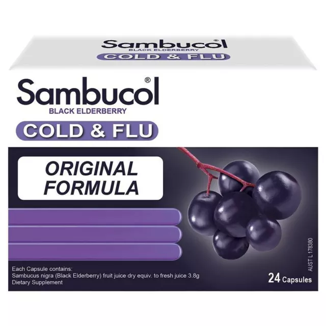 2 × Sambucol cold and Flu original formula 24 caps WellCare