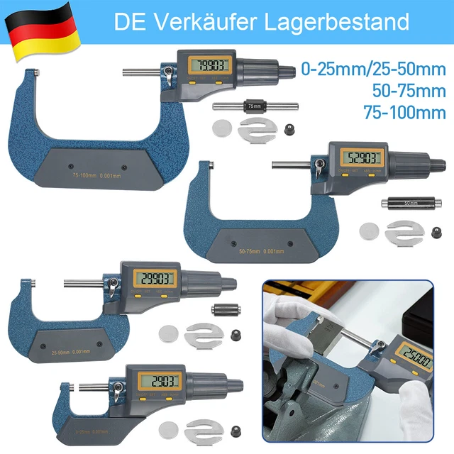 ZDNT Bügelmessschraube 0-25 Mm – 0,01 Mm Auflösung, Metrisch, Mit Ratsche, Lasergeätzte Skala, Für Werkstatt & Hobby