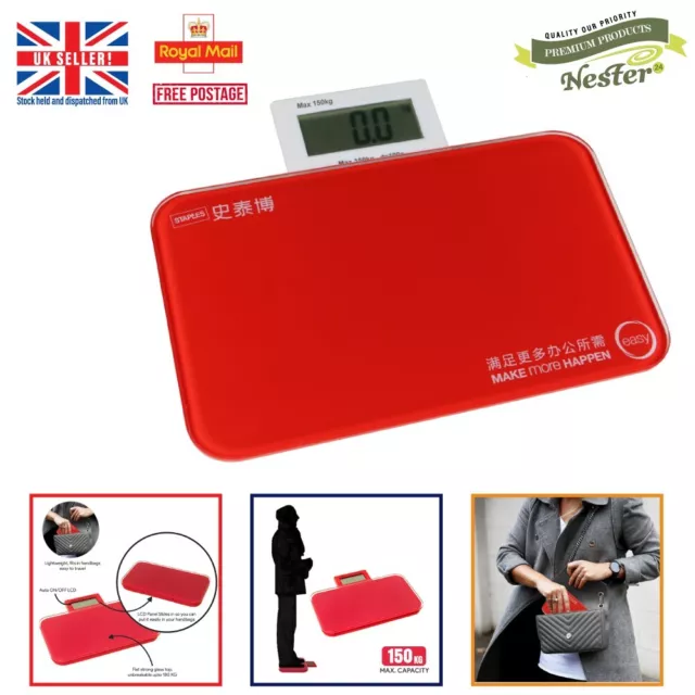 Digital Portable Body Weight Scale Large LCD Hidden Screen Max 150 Kg (Red/Blue)