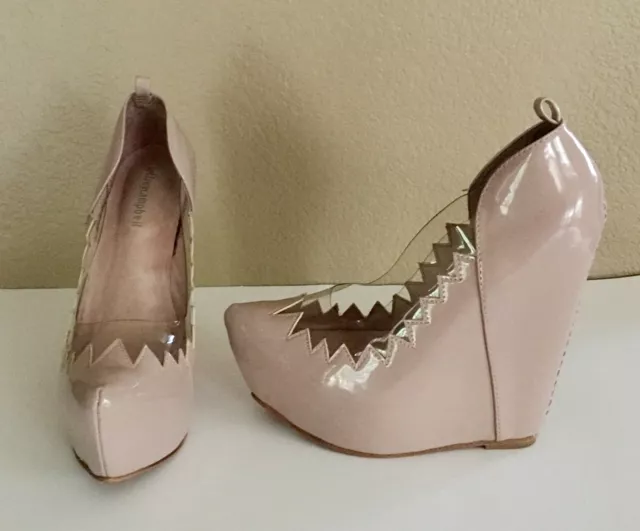 Jeffrey Campbell Audrey Two Platform Wedge Heels Pumps Beige Size 7.5 US