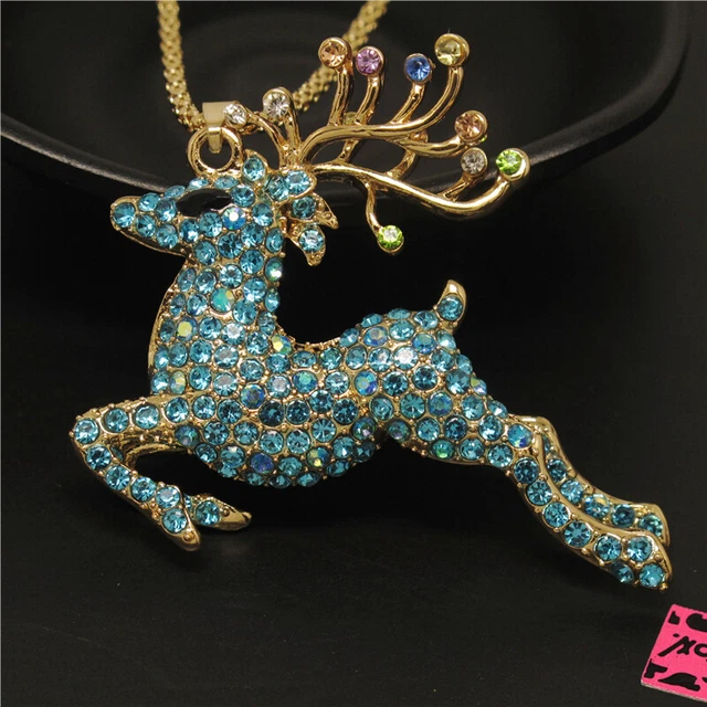 New Fashion Lady Blue Bling Cute Elk Deer Crystal Pendant Women Necklace