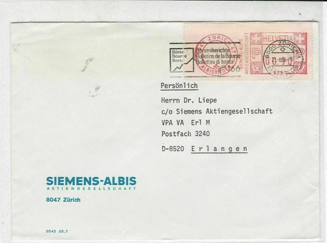 Switzerland commercial 1984 machine label stamps cover ref 21574