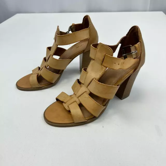 Apt. 9 Womens Strappy Sandals Brown Open Toe High Heel Stacked Buckle 8.5 M