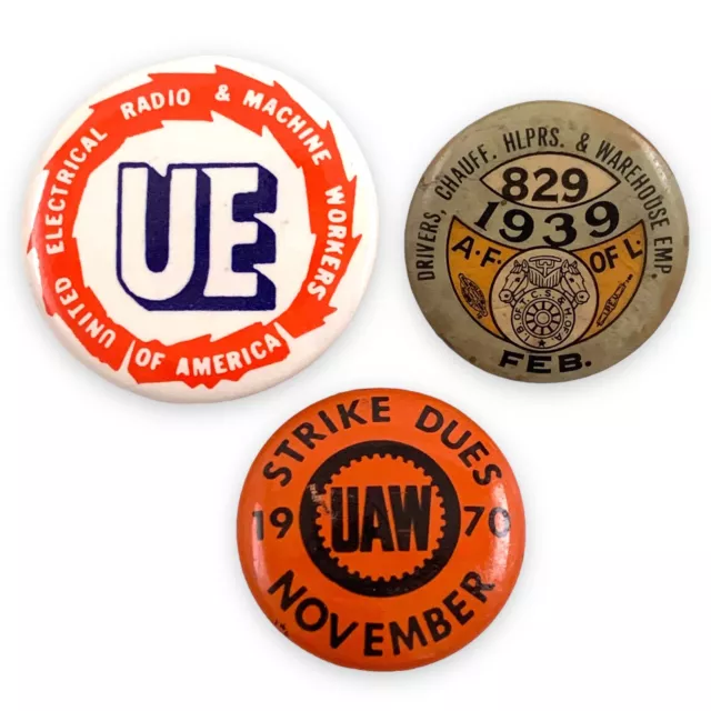 VTG LOT of 3 UE UAW A.F. of L. Machine Radio Drivers Helpers Pin Pinback Button