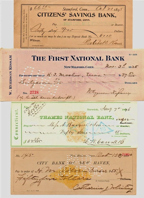 Lot Crisp Connecticut Chex (2 Irs!) New Haven-New Milford-Norwich-Stamford 1876-