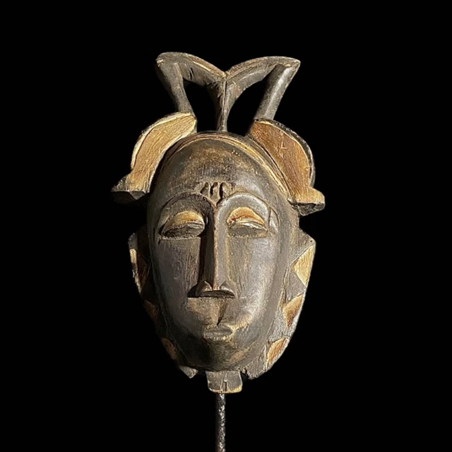 African Mask Tribal Face Wood Hand Carved Vintage Wall Hanging Baoulé Mask-7497
