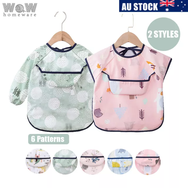 Baby Kid Bib Apron Waterproof Short Long Sleeve Art Feeding Painting 18M-3.5Y A