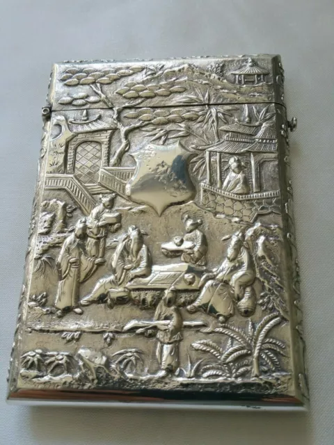 Stunning Antique Chinese Export Silver Card Case probably  Luen Woo of Shanghai