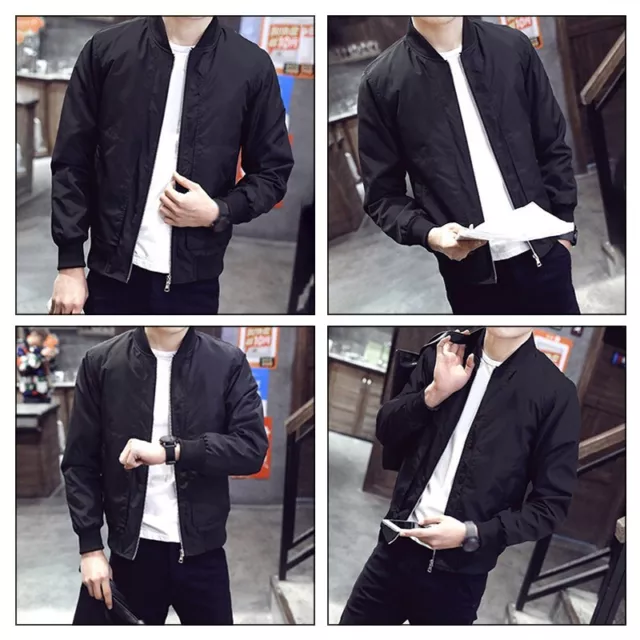 1PC MenSCasual Black Thin Slim Fit Stand Collar Long Sleeve Zip Jacket Coat Top