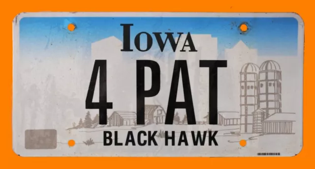 Iowa Graphic Vanity License Plate " 4 Pat " Patrick Patsy Pat's  Black Hawk Co.