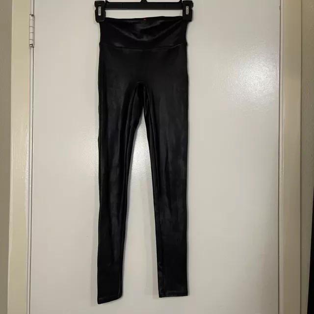 SPANX black faux leather leggings size XS
