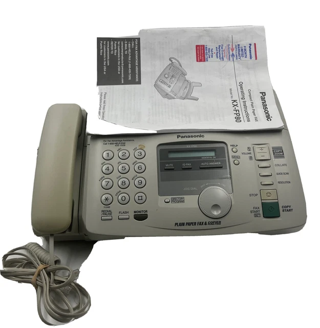 PANASNIC KX-FP80 COMPACT PLAIN PAPER FAX MACHINE plus phone cord Free Shipping