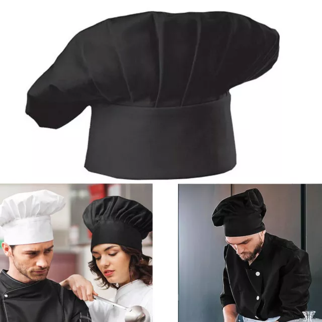 Chefs Hat Baker Professional Elastic Adjustable Adult Mens Womens Cook Cap Black