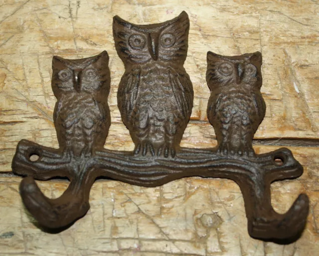 Cast Iron Antique Style HOOT OWL Coat Hooks Hat Hook Rack Towel HOOTER