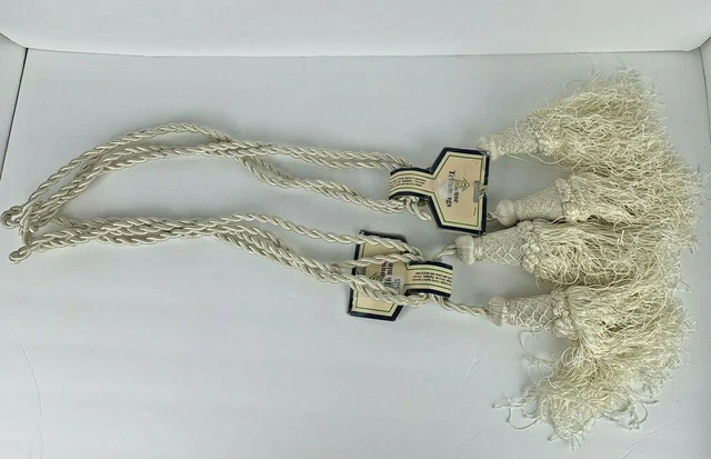 Set of 2 India House Trimmings Large Ivory Drapery Curtain Tie Backs Tassels 