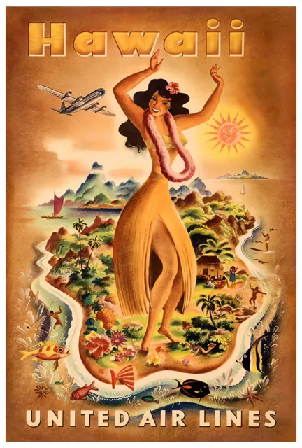United Airlines - Hawaii - 1950s - Vintage Travel Poster - Version #2