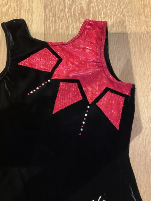 Girls Red & Black Sparkly Leotastic Leotard Size 34”. For Gymnastics Or Dance.