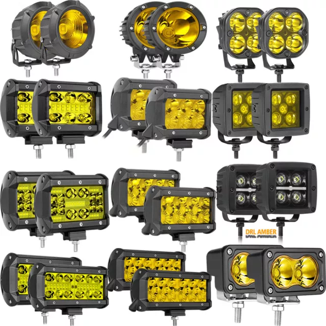 For Jeep Wrangler JL 3/4/5"Inch Amber LED Cube Pods Round Driving Offroad Lights