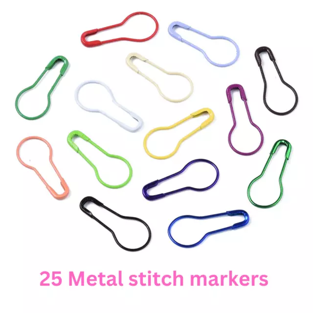 25 Stitch Markers Stitch Holders Knitting Crochet Metal Pins Random Mixed Colour