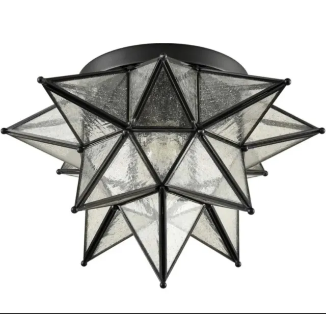 DAYCENT Moravian Star Light Flush Mount Celing Light Seeded Glass Shade Boho ...