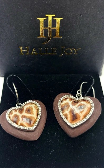 Halle Joy Artisan Crafted Giraffe Heart Earrings Silver Hook Earrings