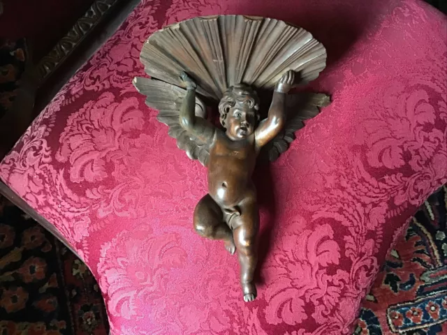 Antique 18th Century Carved Wood PUTTI ANGEL Wall Bracket Shelf Spanish Italian
