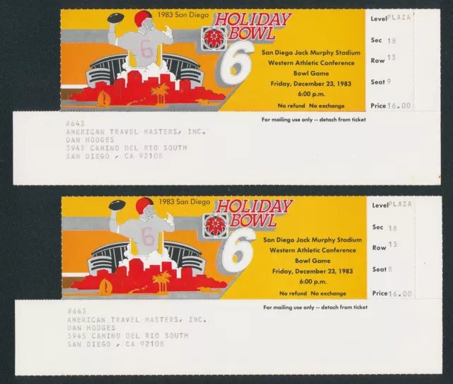 (2) 1983 HOLIDAY BOWL FULL GAME TICKETS SAN DIEGO MISSOURI vs BYU STEVE YOUNG
