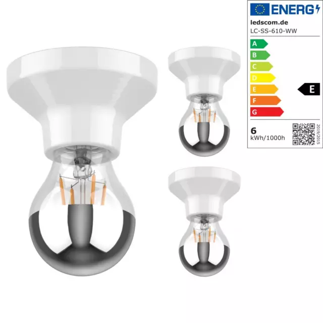 3x Lampada da soffitto Elektra porcellana bianca + E27 LED, A60, bianca calda, 6