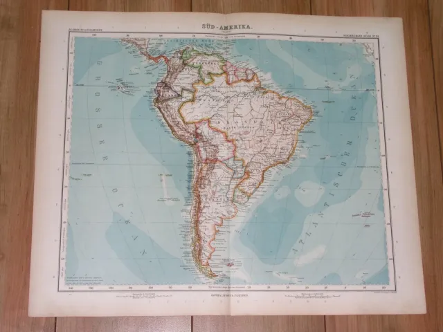 1924 Vintage Map Of South America Brazil Argentina Ecuador Chile Peru Bolivia