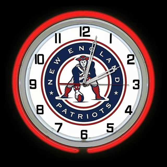 19" New England Patriots Red Double Neon Clock Man Cave Garage Bar Football
