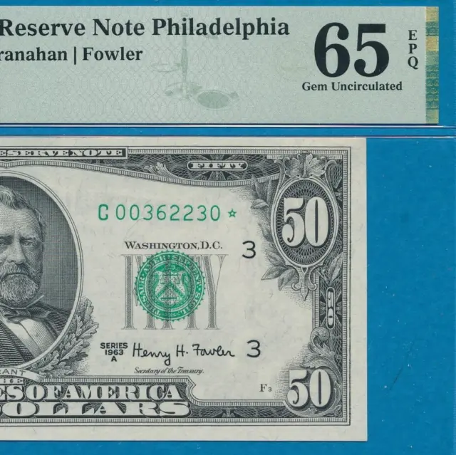 $50. 1963-A Star Philadelphia   District Federal Reserve Note Pmg Gem 65Epq