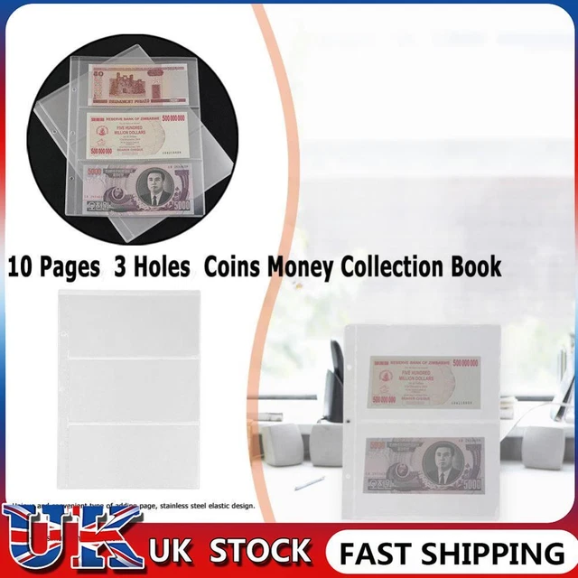 ❀ 10pcs Pages 3 Holes Paper Money Album Currency Banknote Collection Book (2)