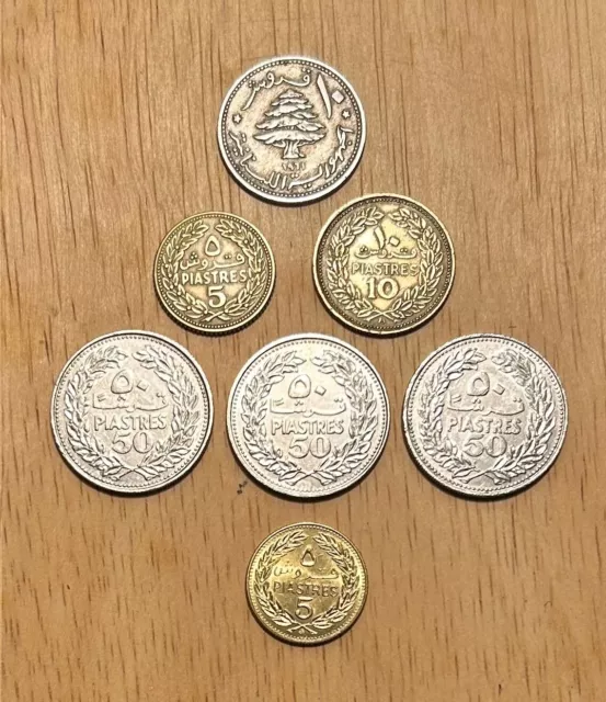 Lebanon Mixed Coins 1961-10 Piastres, 1969-5, 10 & 50 Piastres, 1972-5 Piastres