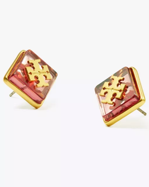 Tory Burch Resin Logo Stud Earrings Pink