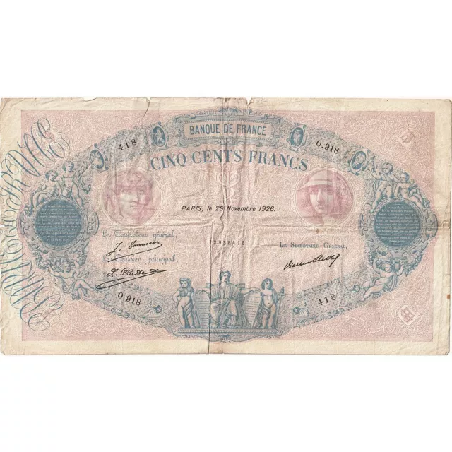 [#635479] Frankreich, 500 Francs, Bleu et Rose, 1926, O.918, SGE, Fayette:30.29,