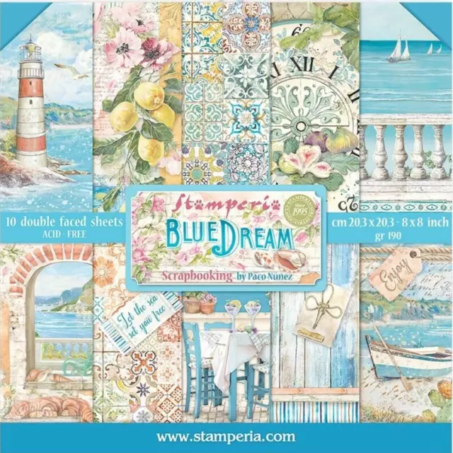 Stamperia BLUE DREAM - 8" X 8" Double Sided Paper - 10 SHEETS, Boats, Beach