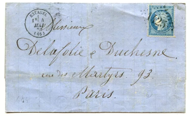 Letter Envelope With Mail Stagel For Paris 1873