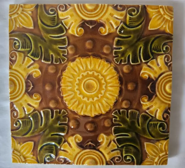 Pilkington Majolica Antique 6 Inch Tile Aesthetic Sunflower. (G)
