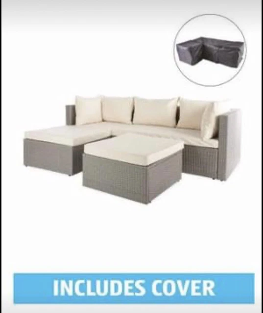 GARDENLINE ALDI CREAM Light Grey Rattan Garden Corner Sofa plus cover £