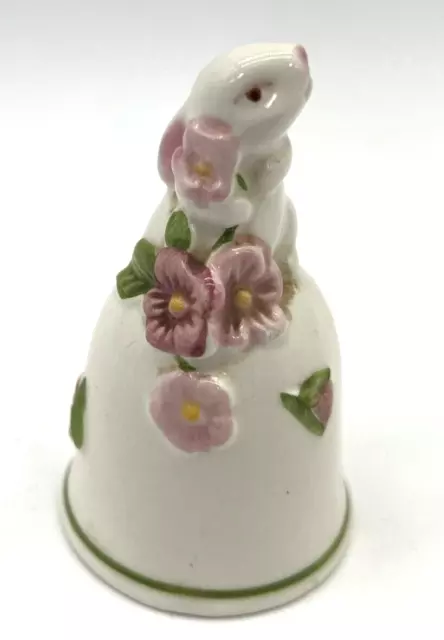 Vintage 1984 AVON Bunny Rabbit With Flowers Ceramic Bell