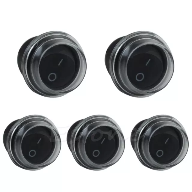 New 5x Round 2 Pin SPST ON-OFF Rocker Boat Switch 12V Snap With Waterproof Coat