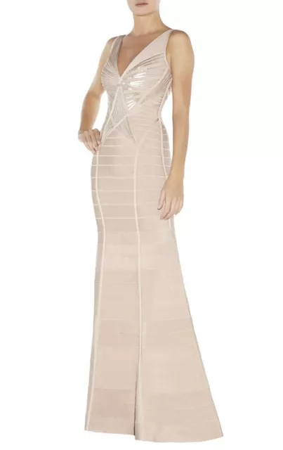HERVE LEGER SUNBURST BEADED GOWN Dress Rose NUDE size Medium $350.00 ...