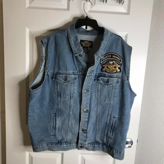 Vintage Harley Davidson Owners Group Woodlands Texas Chapter Denim Vest~Size XXL