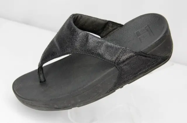 Fitflop Sandals Thong Flip Flop Wedge Heel Comfort Black Leather Women's Size 5