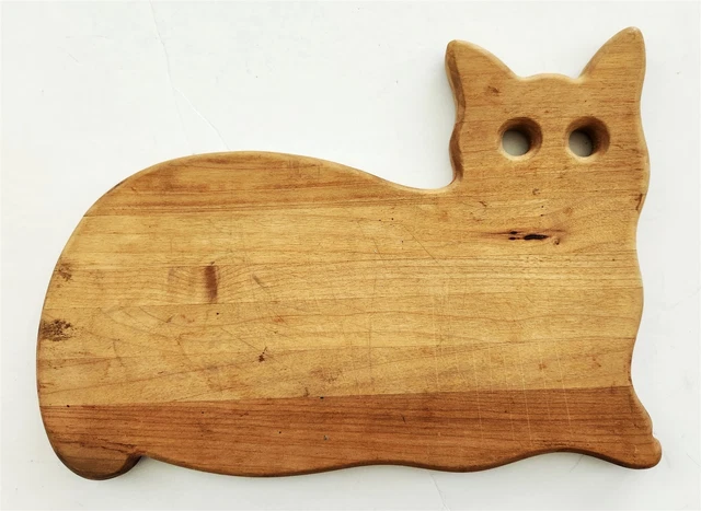 vintage KITTY CAT wood CUTTING BOARD used 11"x15" primitive kitchen