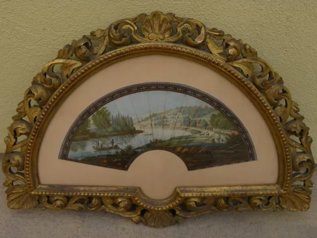 Antique hand painted French or Italian hand fan late 18th early 19th century