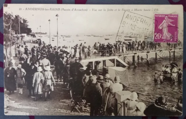 CPA, ANDERNOS LES BAINS (33), Vue sur la Jetée et le Bassin à Marée Haute,Animée