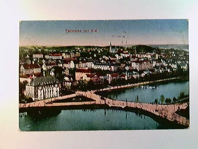 Kiel, Panoramaansicht, coloriert, AK, Feldpost 1915