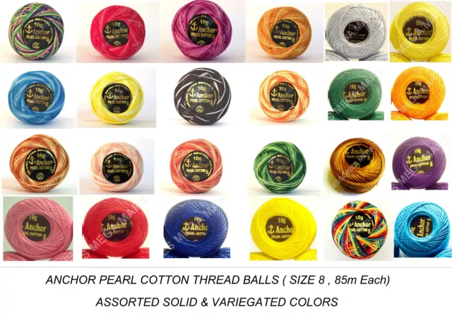 2 x Anchor Pearl Cotton embroidery crochet thread ball size 8, 85m , all colors